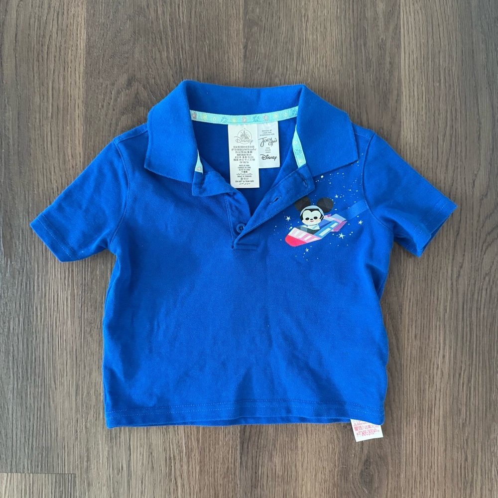 Kids Disney Mickey Mouse‎ & Stitch Space Mountain Polo Shirt Blue Size XXS